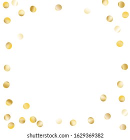 Round Frame of Big Round Confetti. Wreath. Golden Party Background. colorful Decoration for Holiday Cover Print Wallpaper. Realistic Glitter. Isolated Party Background. Vector.