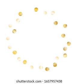 Round Frame of Big Round Confetti. Wreath. Golden Party Pattern. colorful Decoration for Holiday Card Banner Wallpaper. Realistic Glitter. Isolated Party Pattern. Vector.
