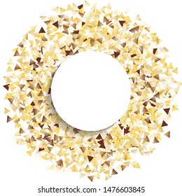 Round Frame of Big Star Confetti. Wreath with Empty White Form. Golden Party Pattern. Bright Decoration for Holiday Wallpaper Poster Cover. Isolated Party Pattern. Vector.