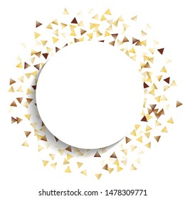 Round Frame of Big Star Confetti. Wreath with Empty White Form. Golden Christmas Pattern. Trendy Decoration for Holiday Poster Wallpaper Print. Isolated Christmas Pattern. Vector.