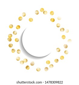 Round Frame of Big Star Confetti. Wreath with Empty White Form. Golden Party Background. colorful Decoration for Holiday Wallpaper Invitation Poster. Isolated Party Background. Vector.