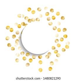 Round Frame of Big Star Confetti. Wreath with Empty White Form. Golden New Year Background. Trendy Decoration for Holiday Wallpaper Banner Card. Isolated NewYear Background. Vector.