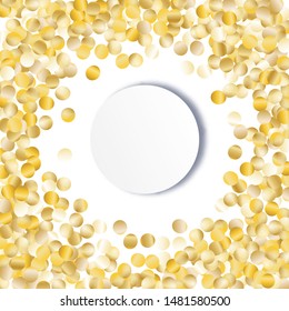Cadre rond de Big Star Confetti. Wreath avec un blanc vide. Motif De Nouvel An Doré. Décoration lumineuse pour fond d'écran de vacances Affiche d'invitation. Motif Isolé de Nouvel An. Image vectorielle.