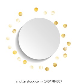 Round Frame of Big Star Confetti. Wreath with Empty White Form. Golden Party Background. Bright Decoration for Holiday Invitation Poster Wallpaper. Isolated Party Background. Vector.