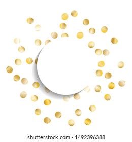 Round Frame of Big Star Confetti. Wreath with Empty White Form. Golden Party Pattern. Bright Decoration for Holiday Card Banner Cover. Isolated Party Pattern. Vector.