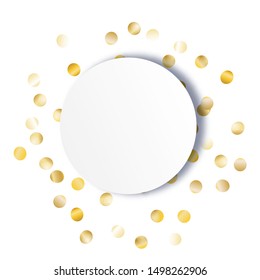 Round Frame of Big Star Confetti. Wreath with Empty White Form. Golden New Year Pattern. Festive Decoration for Holiday Print Wallpaper Poster. Isolated New Year Pattern. Vector.
