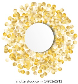 Round Frame of Big Star Confetti. Wreath with Empty White Form. Golden Party Pattern. Festive Decoration for Holiday Print Poster Card. Isolated Party Pattern. Vector.