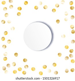 Round Frame of Big Star Confetti. Wreath with Empty White Form. Golden Party Background. Bright Decoration for Holiday Invitation Print Card. Isolated Party Background. Vector.