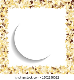 Round Frame of Big Star Confetti. Wreath with Empty White Form. Golden Christmas Pattern. colorful Decoration for Holiday Wallpaper Banner Cover. Isolated Christmas Pattern. Vector.
