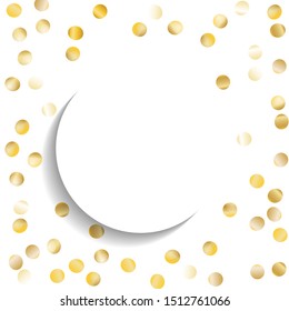 Round Frame of Big Star Confetti. Wreath with Empty White Form. Golden New Year Pattern. Trendy Decoration for Holiday Print Poster Invitation. Isolated New Year Pattern. Vector.