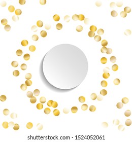 Round Frame of Big Star Confetti. Wreath with Empty White Form. Golden Party Pattern. colorful Decoration for Holiday Print Cover Banner. Isolated Party Pattern. Vector.