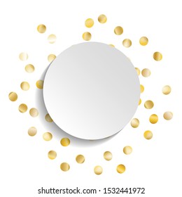 Round Frame of Big Star Confetti. Wreath with Empty White Form. Golden Party Pattern. Bright Decoration for Holiday Print Card Wallpaper. Isolated Party Pattern. Vector.