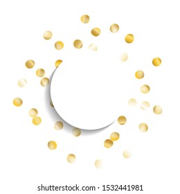 Round Frame of Big Star Confetti. Wreath with Empty White Form. Golden New Year Pattern. Bright Decoration for Holiday Poster Card Cover. Isolated New Year Pattern. Vector.