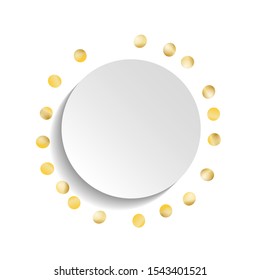 Round Frame of Big Star Confetti. Wreath with Empty White Form. Golden Party Background. colorful Decoration for Holiday Print Wallpaper Banner. Isolated Party Background. Vector.