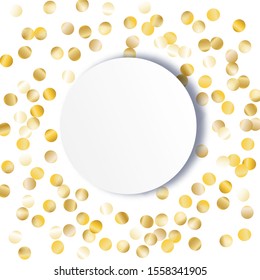 Round Frame of Big Star Confetti. Wreath with Empty White Form. Golden Christmas Background. Festive Decoration for Holiday Wallpaper Card Poster. Isolated Christmas Background. Vector.