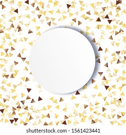 Round Frame of Big Star Confetti. Wreath with Empty White Form. Golden Christmas Pattern. Festive Decoration for Holiday Invitation Wallpaper Cover. Isolated Christmas Pattern. Vector.