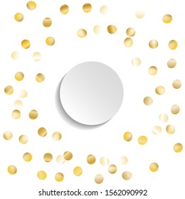 Round Frame of Big Star Confetti. Wreath with Empty White Form. Golden Christmas Pattern. colorful Decoration for Holiday Print Invitation Card. Isolated Christmas Pattern. Vector.