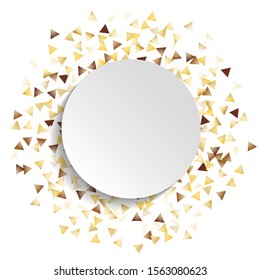 Round Frame of Big Star Confetti. Wreath with Empty White Form. Golden Party Pattern. colorful Decoration for Holiday Print Banner Cover. Isolated Party Pattern. Vector.