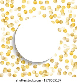 Round Frame of Big Star Confetti. Wreath with Empty White Form. Golden Party Pattern. colorful Decoration for Holiday Print Wallpaper Banner. Isolated Party Pattern. Vector.