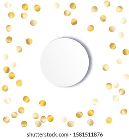 Round Frame of Big Star Confetti. Wreath with Empty White Form. Golden Christmas Background. colorful Decoration for Holiday Invitation Wallpaper Card. Isolated Christmas Background. Vector.