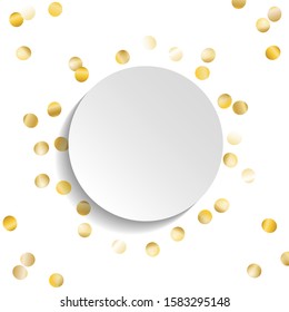 Round Frame of Big Star Confetti. Wreath with Empty White Form. Golden Christmas Pattern. Trendy Decoration for Holiday Print Card Banner. Isolated Christmas Pattern. Vector.