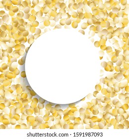 Round Frame of Big Star Confetti. Wreath with Empty White Form. Golden Party Pattern. Trendy Decoration for Holiday Banner Invitation Print. Isolated Party Pattern. Vector.