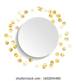 Round Frame of Big Star Confetti. Wreath with Empty White Form. Golden Party Background. Bright Decoration for Holiday Poster Print Card. Isolated Party Background. Vector.