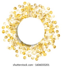 Round Frame of Big Star Confetti. Wreath with Empty White Form. Golden New Year Pattern. Trendy Decoration for Holiday Print Invitation Cover. Isolated New Year Pattern. Vector.