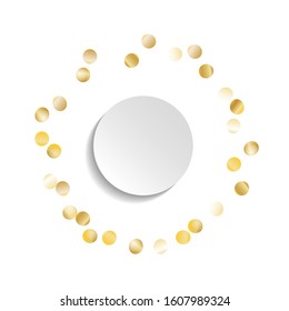 Round Frame of Big Star Confetti. Wreath with Empty White Form. Golden New Year Background. colorful Decoration for Holiday Banner Print Poster. Isolated NewYear Background. Vector.