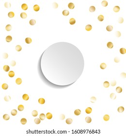 Round Frame of Big Star Confetti. Wreath with Empty White Form. Golden New Year Pattern. colorful Decoration for Holiday Print Card Wallpaper. Isolated New Year Pattern. Vector.