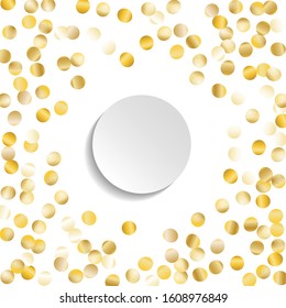 Round Frame of Big Star Confetti. Wreath with Empty White Form. Golden Party Pattern. Festive Decoration for Holiday Cover Print Banner. Isolated Party Pattern. Vector.