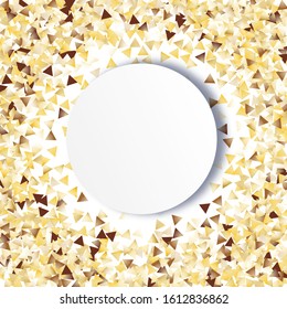 Round Frame of Big Star Confetti. Wreath with Empty White Form. Golden New Year Pattern. colorful Decoration for Holiday Poster Print Banner. Isolated New Year Pattern. Vector.