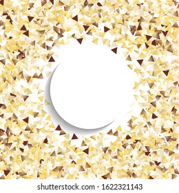 Round Frame of Big Star Confetti. Wreath with Empty White Form. Golden Christmas Pattern. Trendy Decoration for Holiday Wallpaper Print Cover. Isolated Christmas Pattern. Vector.