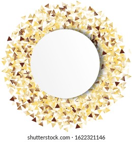 Round Frame of Big Star Confetti. Wreath with Empty White Form. Golden Party Background. colorful Decoration for Holiday Poster Banner Print. Isolated Party Background. Vector.