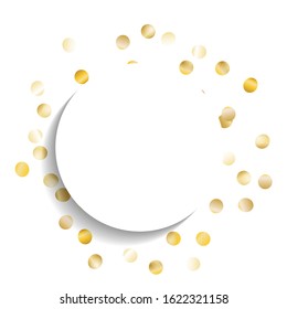 Round Frame of Big Star Confetti. Wreath with Empty White Form. Golden Party Pattern. Bright Decoration for Holiday Invitation Cover Poster. Isolated Party Pattern. Vector.