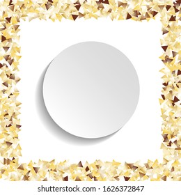 Round Frame of Big Star Confetti. Wreath with Empty White Form. Golden New Year Background. Festive Decoration for Holiday Print Wallpaper Poster. Isolated NewYear Background. Vector.