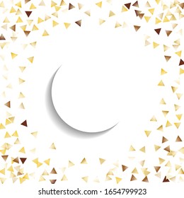 Round Frame of Big Star Confetti. Wreath with Empty White Form. Golden Christmas Pattern. colorful Decoration for Holiday Card Invitation Wallpaper. Isolated Christmas Pattern. Vector.