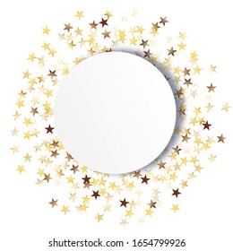 Cadre rond de Big Star Confetti. Wreath avec un blanc vide. Motif De Parti Doré. Bannière de couverture de papier peint Festive pour la décoration de Noël. Motif De Parti Isolé. Image vectorielle.