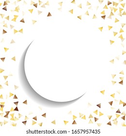Round Frame of Big Star Confetti. Wreath with Empty White Form. Golden Christmas Pattern. Festive Decoration for Holiday Cover Invitation Banner. Isolated Christmas Pattern. Vector.