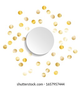 Rundrahmen von Big Star Confetti. Kranz mit leerem weißem Formular. Goldenes Weihnachtsmuster. Trendy Decoration für Holiday Poster Print Tapete. Einzigartiges Weihnachtsmuster. Vektorillustration.