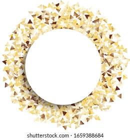 Marco redondo de Gran Estrella Confetti. Vela con forma blanca vacía. Patrón de la fiesta dorada. Decoración de moda para la impresión de carteles de anuncios de Navidad. Patrón de partido aislado. Vector.