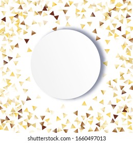 Round Frame of Big Star Confetti. Wreath with Empty White Form. Golden Party Background. Bright Decoration for Holiday Poster Banner Cover. Isolated Party Background. Vector.