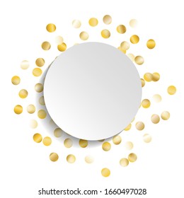 Round Frame of Big Star Confetti. Wreath with Empty White Form. Golden Party Pattern. Trendy Decoration for Holiday Poster Banner Wallpaper. Isolated Party Pattern. Vector.