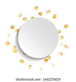 Cadre rond de Big Star Confetti. Wreath avec un blanc vide. Motif De Parti Doré. Décoration tendance pour vacances Imprimer l'affiche d'invitation. Motif De Parti Isolé. Image vectorielle.