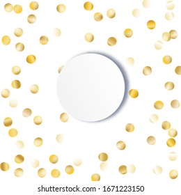 Round Frame of Big Star Confetti. Wreath with Empty White Form. Golden New Year Pattern. Festive Decoration for Holiday Wallpaper Invitation Banner. Isolated New Year Pattern. Vector.