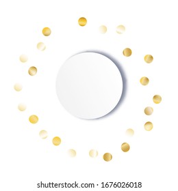 Round Frame of Big Star Confetti. Wreath with Empty White Form. Golden New Year Pattern. Festive Decoration for Holiday Wallpaper Cover Poster. Isolated New Year Pattern. Vector.
