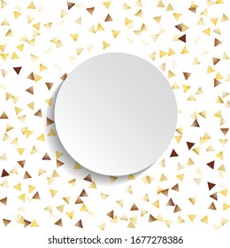 Round Frame of Big Star Confetti. Wreath with Empty White Form. Golden New Year Pattern. Trendy Decoration for Holiday Print Invitation Poster. Isolated New Year Pattern. Vector.