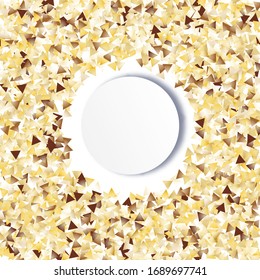 Round Frame of Big Star Confetti. Wreath with Empty White Form. Golden Christmas Pattern. colorful Decoration for Holiday Print Invitation Banner. Isolated Christmas Pattern. Vector.