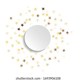 Cadre rond de Big Star Confetti. Wreath avec un blanc vide. Arrière-Plan Noël Doré. Carte de décoration festive pour la couverture de vacances. Arrière-Plan Noël Isolé. Image vectorielle.
