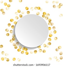 Round Frame of Big Star Confetti. Wreath with Empty White Form. Golden Christmas Pattern. Festive Decoration for Holiday Wallpaper Print Card. Isolated Christmas Pattern. Vector.